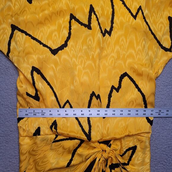 VTG Lillie Rubin Dress 4 Yellow Black Silk Drop Waist Blouson Zigzag Print 80s - Picture 8 of 9